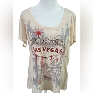 IFSE Welcome To Las Vegas Peach Tee Shirt W/Sparkly Sequins Plus Size 2XL